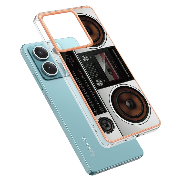 For Xiaomi Redmi Note 13 5G Electroplating Marble Dual-side IMD Phone Case(Retro Radio) - Xiaomi Cases by buy2fix | Online Shopping UK | buy2fix
