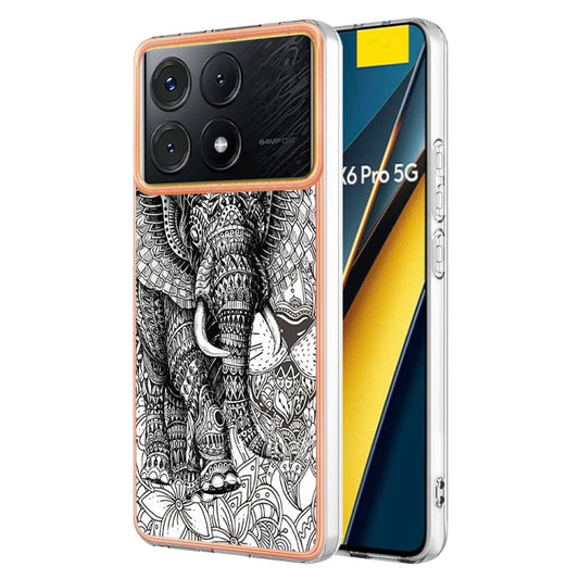 For Xiaomi Poco X6 Pro / Redmi K70E Electroplating Marble Dual-side IMD Phone Case(Totem Elephant) - Xiaomi Cases by buy2fix | Online Shopping UK | buy2fix