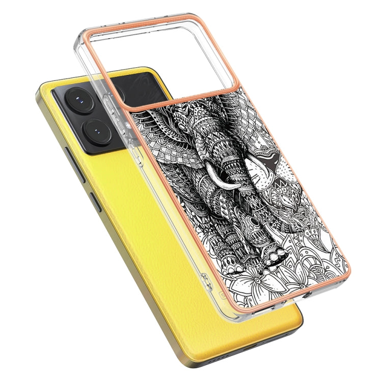 For Xiaomi Poco X6 Pro / Redmi K70E Electroplating Marble Dual-side IMD Phone Case(Totem Elephant) - Xiaomi Cases by buy2fix | Online Shopping UK | buy2fix