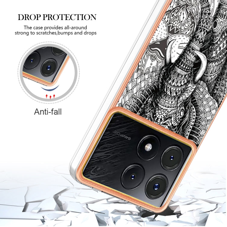 For Xiaomi Poco X6 Pro / Redmi K70E Electroplating Marble Dual-side IMD Phone Case(Totem Elephant) - Xiaomi Cases by buy2fix | Online Shopping UK | buy2fix
