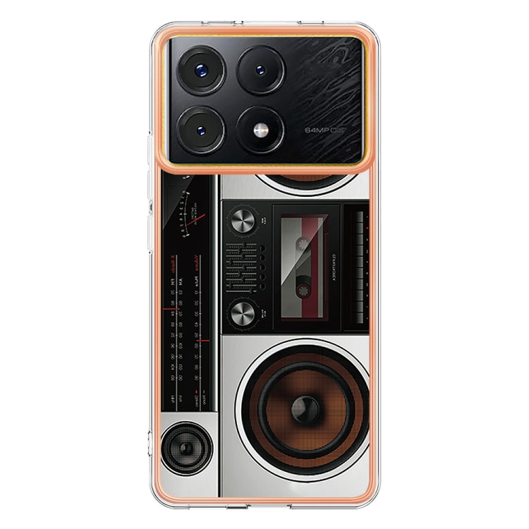 For Xiaomi Poco X6 Pro / Redmi K70E Electroplating Marble Dual-side IMD Phone Case(Retro Radio) - Xiaomi Cases by buy2fix | Online Shopping UK | buy2fix