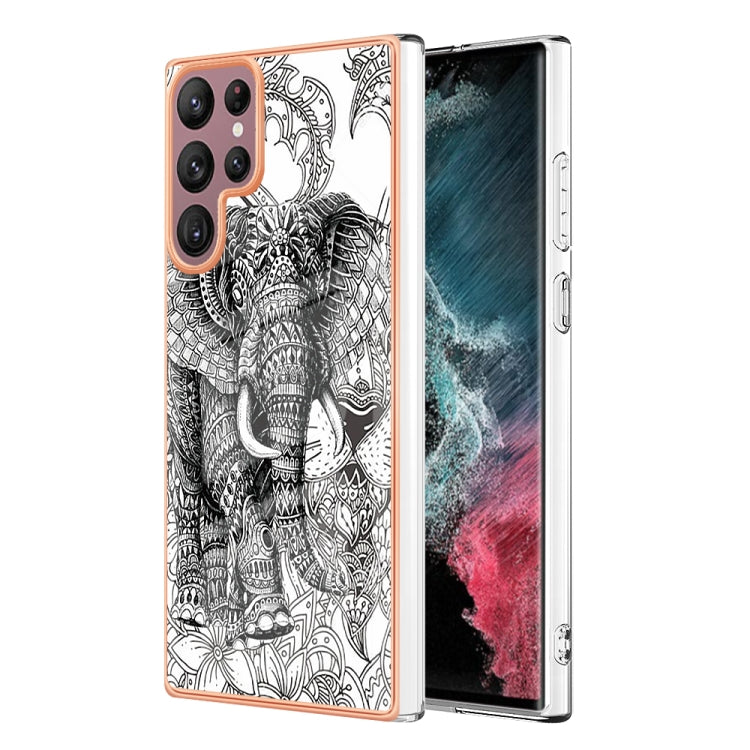 For Samsung Galaxy S22 Ultra 5G Electroplating Marble Dual-side IMD Phone Case(Totem Elephant) by buy2fix