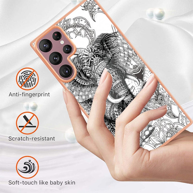 For Samsung Galaxy S22 Ultra 5G Electroplating Marble Dual-side IMD Phone Case(Totem Elephant) by buy2fix
