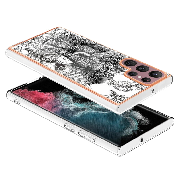 For Samsung Galaxy S22 Ultra 5G Electroplating Marble Dual-side IMD Phone Case(Totem Elephant) by buy2fix