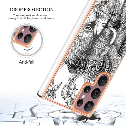 For Samsung Galaxy S22 Ultra 5G Electroplating Marble Dual-side IMD Phone Case(Totem Elephant) by buy2fix