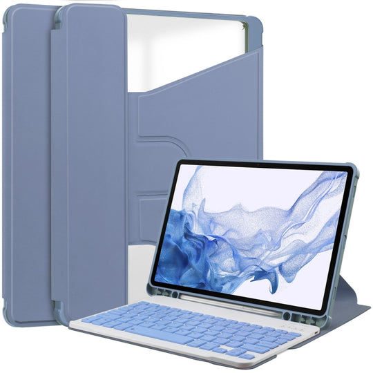 For Samsung Galaxy Tab S9 360 Rotation Transparent Smart Leather Case with Keyboard(Lavender)