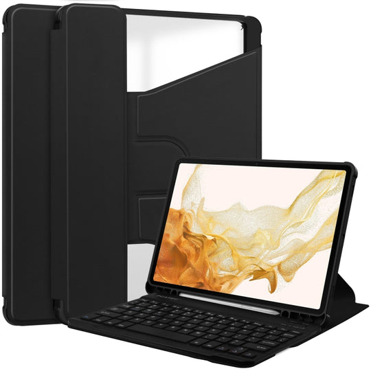 For Samsung Galaxy Tab S9+ 360 Rotation Transparent Smart Leather Case with Keyboard(Black)