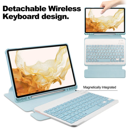 For Samsung Galaxy Tab S9+ 360 Rotation Transparent Smart Leather Case with Keyboard(Sky Blue) - Galaxy Tab S9+ Cases by buy2fix | Online Shopping UK | buy2fix