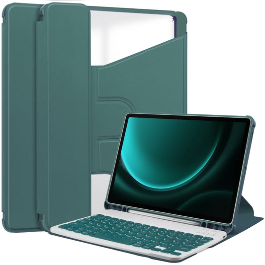 For Samsung Galaxy Tab S9 FE+ / S10+ 360 Rotation Transparent Smart Leather Case with Keyboard(Dark Green) - Galaxy Tab S9 FE+ by buy2fix | Online Shopping UK | buy2fix