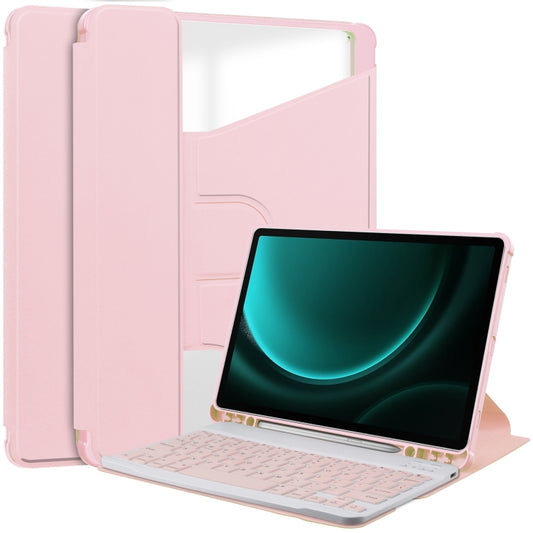 For Samsung Galaxy Tab S9 FE+ / S10+ 360 Rotation Transparent Smart Leather Case with Keyboard(Pink) - Galaxy Tab S9 FE+ by buy2fix | Online Shopping UK | buy2fix