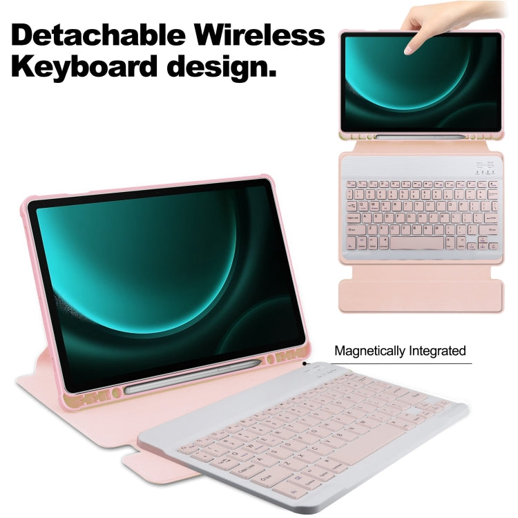 For Samsung Galaxy Tab S9 FE+ / S10+ 360 Rotation Transparent Smart Leather Case with Keyboard(Pink) - Galaxy Tab S9 FE+ by buy2fix | Online Shopping UK | buy2fix