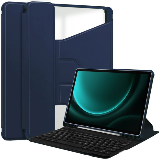 For Samsung Galaxy Tab S9 FE+ / S10+ 360 Rotation Transparent Smart Leather Case with Keyboard(Dark Blue) - Galaxy Tab S9 FE+ by buy2fix | Online Shopping UK | buy2fix