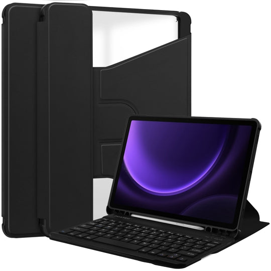 For Samsung Galaxy Tab S9 FE / S10 FE 360 Rotation Transparent Smart Leather Case with Keyboard(Black)