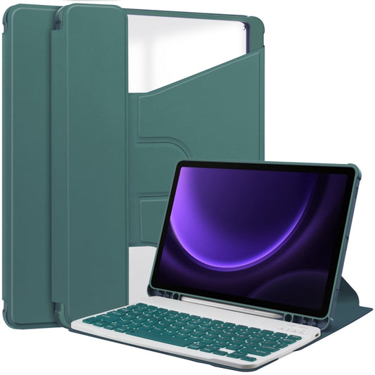 For Samsung Galaxy Tab S9 FE / S10 FE 360 Rotation Transparent Smart Leather Case with Keyboard(Dark Green) - Galaxy Tab S9 FE by buy2fix | Online Shopping UK | buy2fix