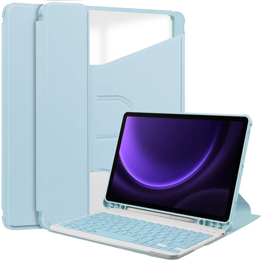 For Samsung Galaxy Tab S9 FE / S10 FE 360 Rotation Transparent Smart Leather Case with Keyboard(Sky Blue) - Galaxy Tab S9 FE by buy2fix | Online Shopping UK | buy2fix