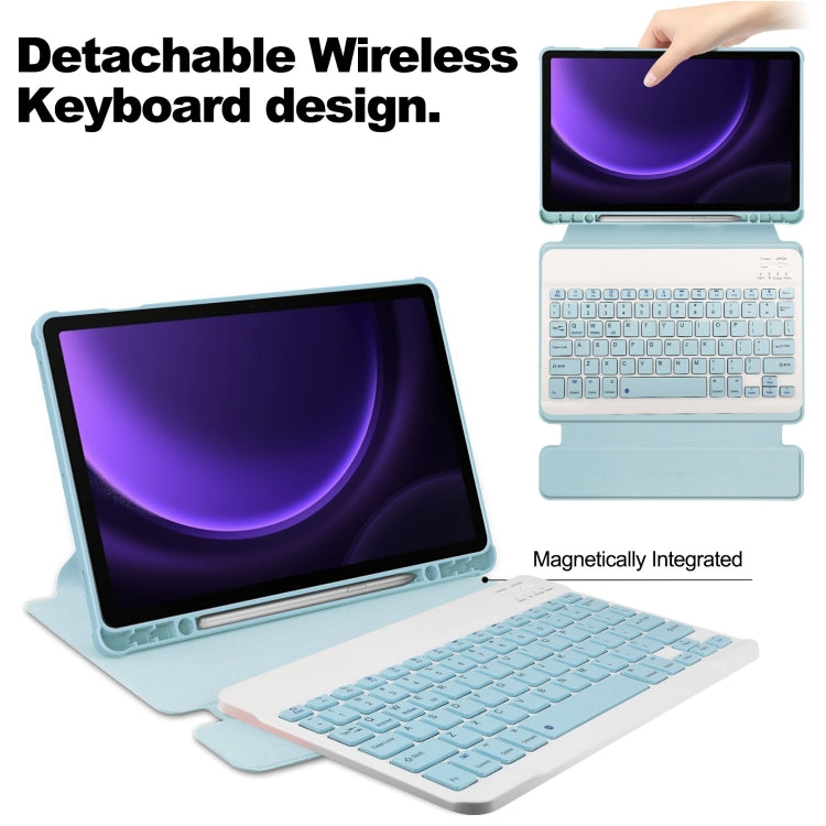 For Samsung Galaxy Tab S9 FE / S10 FE 360 Rotation Transparent Smart Leather Case with Keyboard(Sky Blue) - Galaxy Tab S9 FE by buy2fix | Online Shopping UK | buy2fix