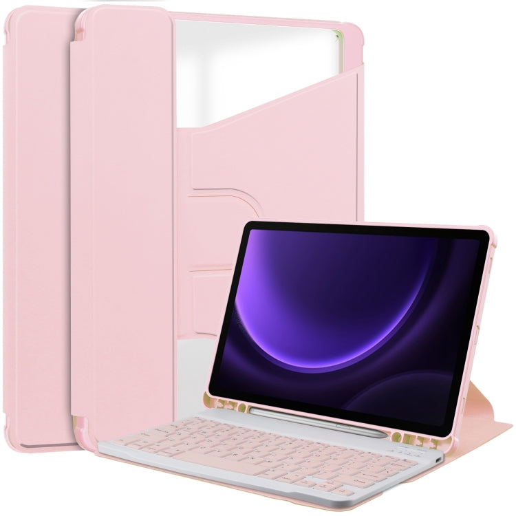 For Samsung Galaxy Tab S9 FE / S10 FE 360 Rotation Transparent Smart Leather Case with Keyboard(Pink) - Galaxy Tab S9 FE by buy2fix | Online Shopping UK | buy2fix