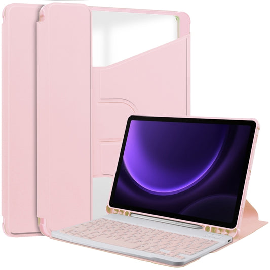 For Samsung Galaxy Tab S9 FE / S10 FE 360 Rotation Transparent Smart Leather Case with Keyboard(Pink) - Galaxy Tab S9 FE by buy2fix | Online Shopping UK | buy2fix