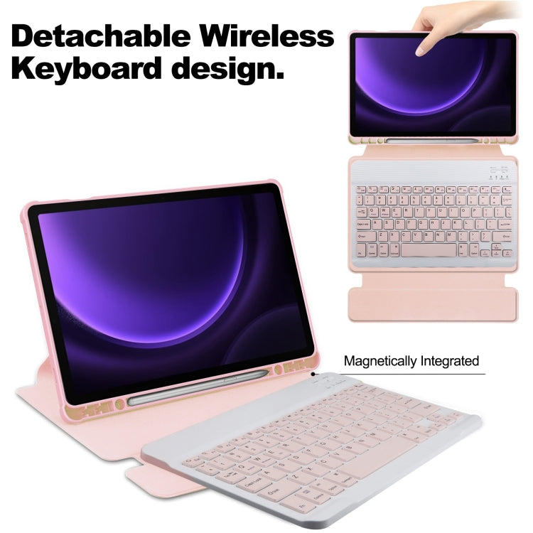 For Samsung Galaxy Tab S9 FE / S10 FE 360 Rotation Transparent Smart Leather Case with Keyboard(Pink) - Galaxy Tab S9 FE by buy2fix | Online Shopping UK | buy2fix