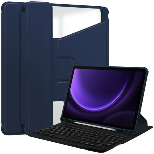For Samsung Galaxy Tab S9 FE / S10 FE 360 Rotation Transparent Smart Leather Case with Keyboard(Dark Blue)