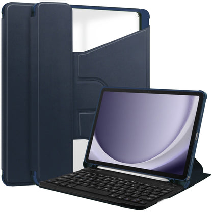 For Samsung Galaxy Tab A9+ 360 Rotation Transparent Smart Leather Case with Keyboard(Dark Blue) by buy2fix