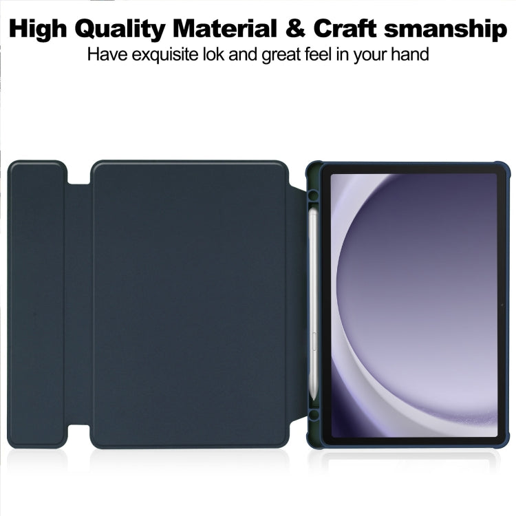 For Samsung Galaxy Tab A9+ 360 Rotation Transparent Smart Leather Case with Keyboard(Dark Blue) by buy2fix