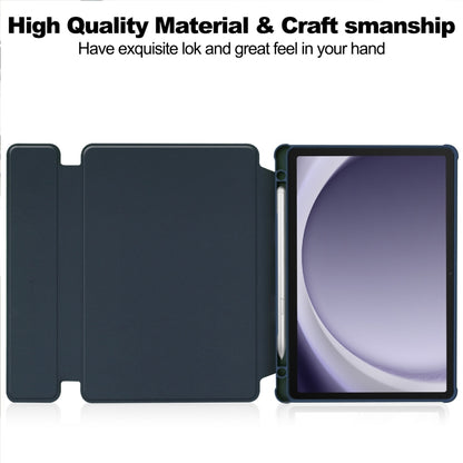 For Samsung Galaxy Tab A9+ 360 Rotation Transparent Smart Leather Case with Keyboard(Dark Blue) by buy2fix