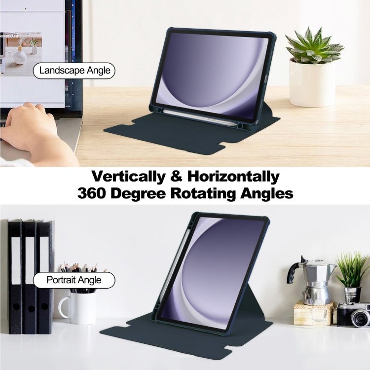 For Samsung Galaxy Tab A9+ 360 Rotation Transparent Smart Leather Case with Keyboard(Dark Blue) by buy2fix