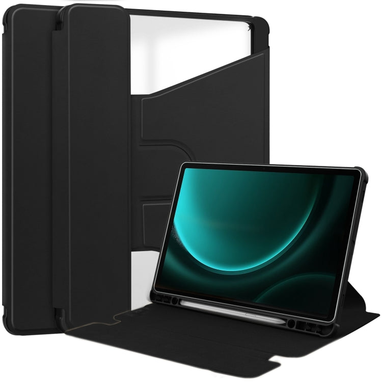 For Samsung Galaxy Tab S9 FE+ / S10+ 360 Rotation Transparent Smart Leather Case(Black) - Galaxy Tab S9 FE+ by buy2fix | Online Shopping UK | buy2fix