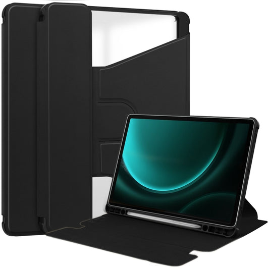 For Samsung Galaxy Tab S9 FE+ / S10+ 360 Rotation Transparent Smart Leather Case(Black) - Galaxy Tab S9 FE+ by buy2fix | Online Shopping UK | buy2fix