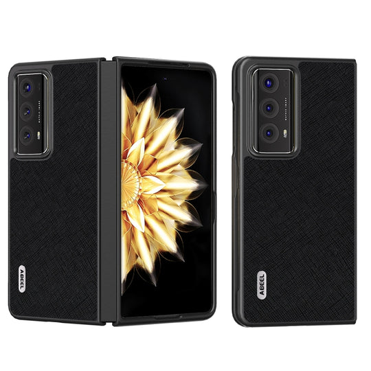 For Honor Magic V2 ABEEL Cross Texture Genuine Leather Phone Case(Black)