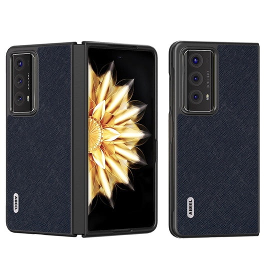 For Honor Magic V2 ABEEL Cross Texture Genuine Leather Phone Case(Blue)