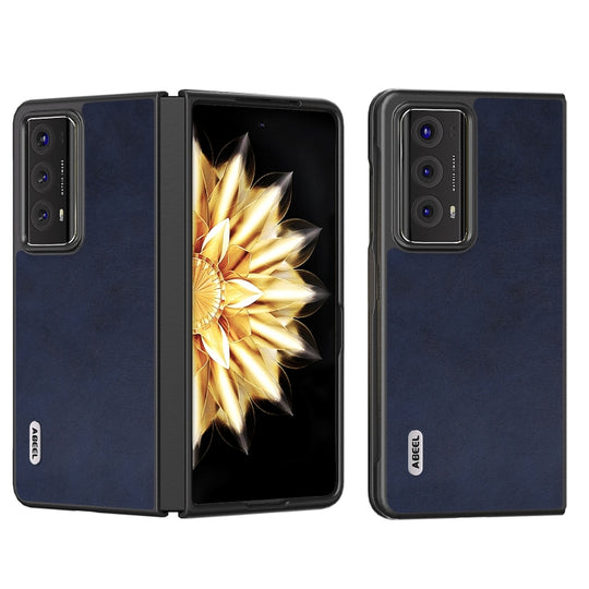 For Honor Magic V2 Two-color Calf Texture PU Phone Case(Blue)