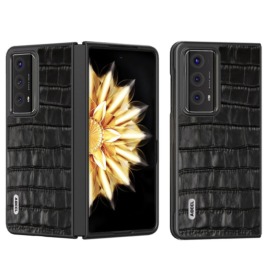 For Honor Magic V2 ABEEL Crocodile Texture Genuine Leather Phone Case(Black)