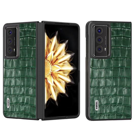 For Honor Magic V2 ABEEL Crocodile Texture Genuine Leather Phone Case(Green)