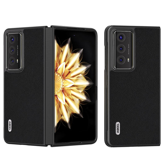 For Honor Magic V2 ABEEL Genuine Leather + PC Litchi Texture Phone Case(Black)