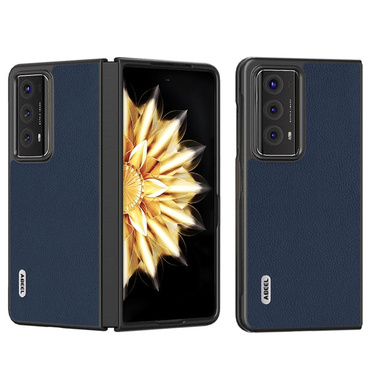 For Honor Magic V2 ABEEL Genuine Leather + PC Litchi Texture Phone Case(Blue)