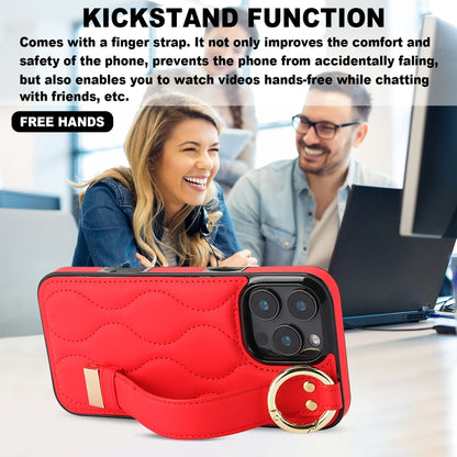 For iPhone 16 Pro Max Non-slip Full Coverage Ring PU Phone Case with Wristband(Red) by buy2fix