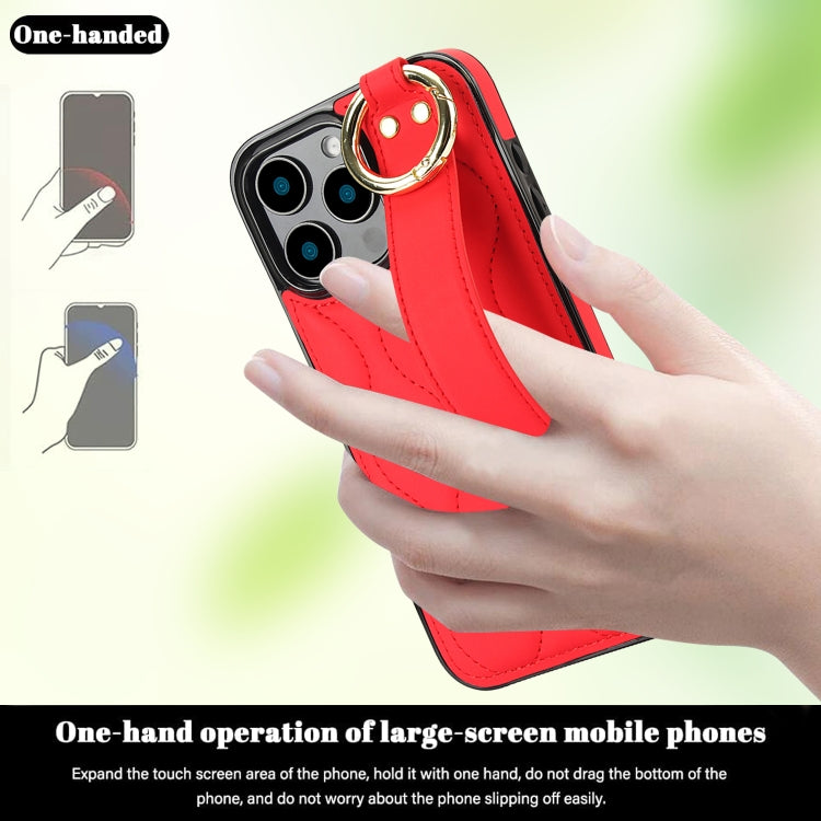 For iPhone 16 Pro Max Non-slip Full Coverage Ring PU Phone Case with Wristband(Red) by buy2fix