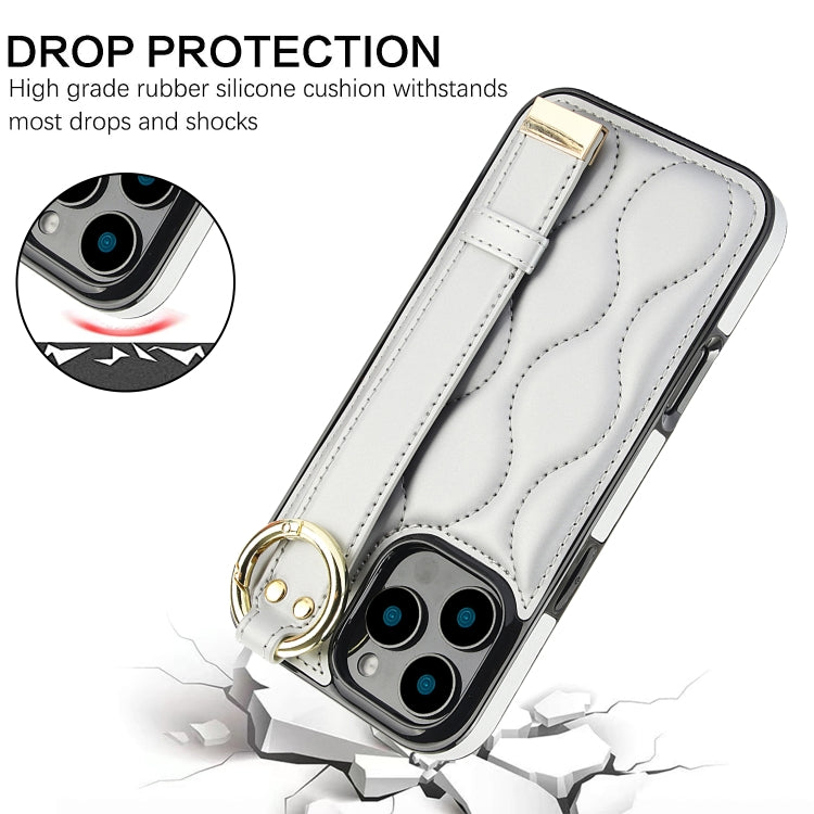 For iPhone 16 Pro Max Non-slip Full Coverage Ring PU Phone Case with Wristband(Silver) by buy2fix
