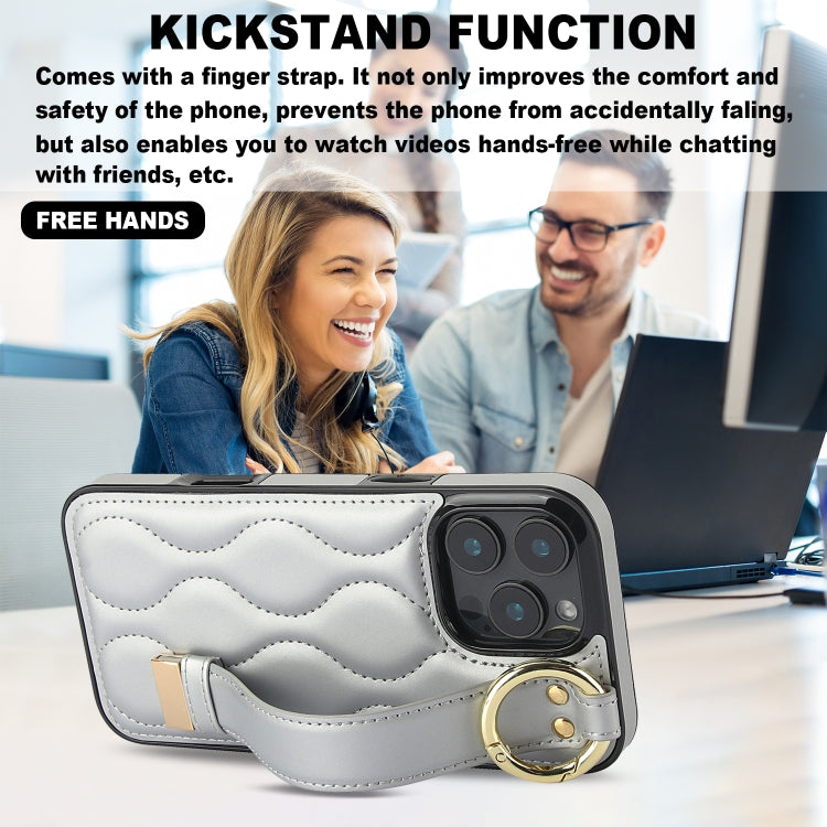 For iPhone 16 Pro Max Non-slip Full Coverage Ring PU Phone Case with Wristband(Silver) by buy2fix