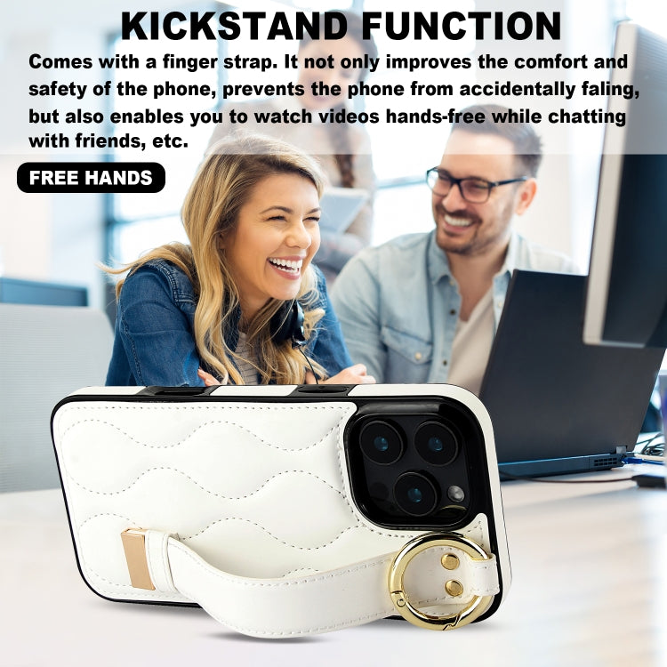 For iPhone 16 Pro Max Non-slip Full Coverage Ring PU Phone Case with Wristband(White) by buy2fix