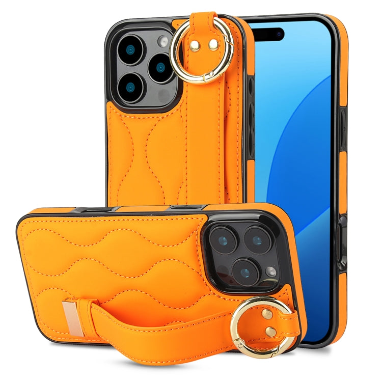 For iPhone 16 Pro Max Non-slip Full Coverage Ring PU Phone Case with Wristband(Orange) by buy2fix