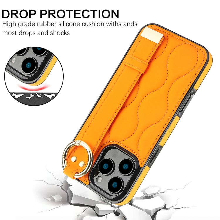 For iPhone 16 Pro Max Non-slip Full Coverage Ring PU Phone Case with Wristband(Orange) by buy2fix