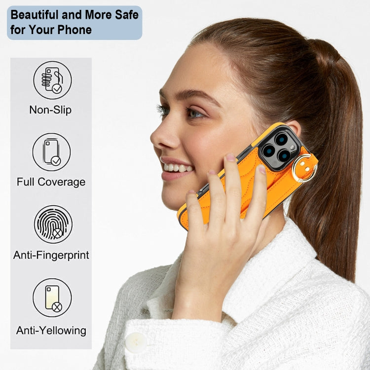 For iPhone 16 Pro Max Non-slip Full Coverage Ring PU Phone Case with Wristband(Orange) by buy2fix