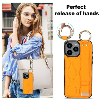 For iPhone 16 Pro Max Non-slip Full Coverage Ring PU Phone Case with Wristband(Orange) by buy2fix