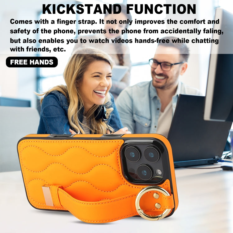 For iPhone 16 Pro Max Non-slip Full Coverage Ring PU Phone Case with Wristband(Orange) by buy2fix