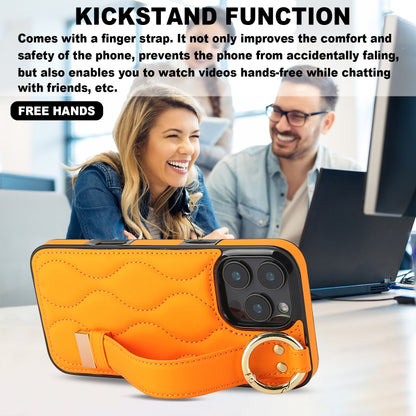 For iPhone 16 Pro Max Non-slip Full Coverage Ring PU Phone Case with Wristband(Orange) by buy2fix