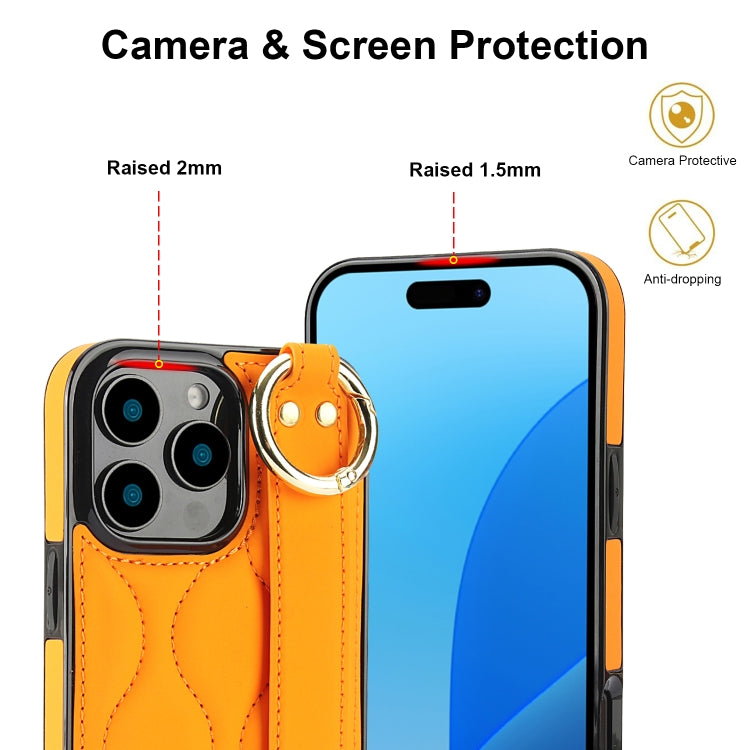 For iPhone 16 Pro Max Non-slip Full Coverage Ring PU Phone Case with Wristband(Orange) by buy2fix