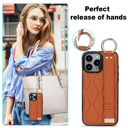 For iPhone 16 Pro Max Non-slip Full Coverage Ring PU Phone Case with Wristband(Brown) by buy2fix